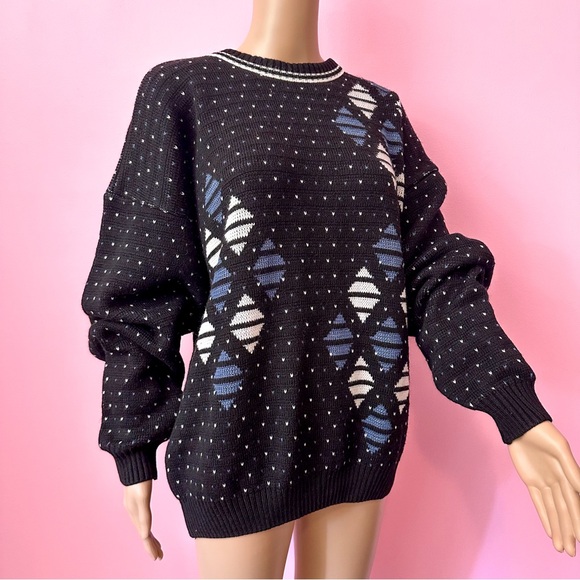 Vintage 90’s Men’s XL Argyle Diamond Pattern Baggy Sweater - Picture 4 of 9